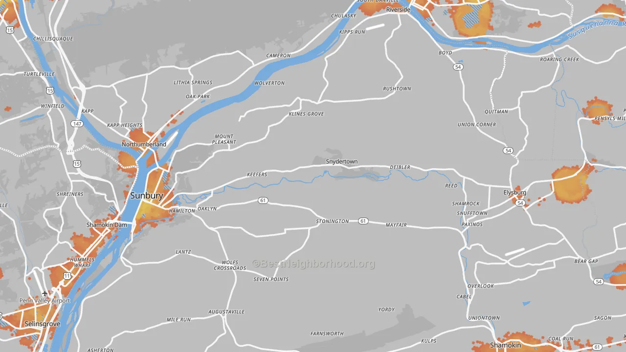 Bike Grade map of Northumberland County, PA