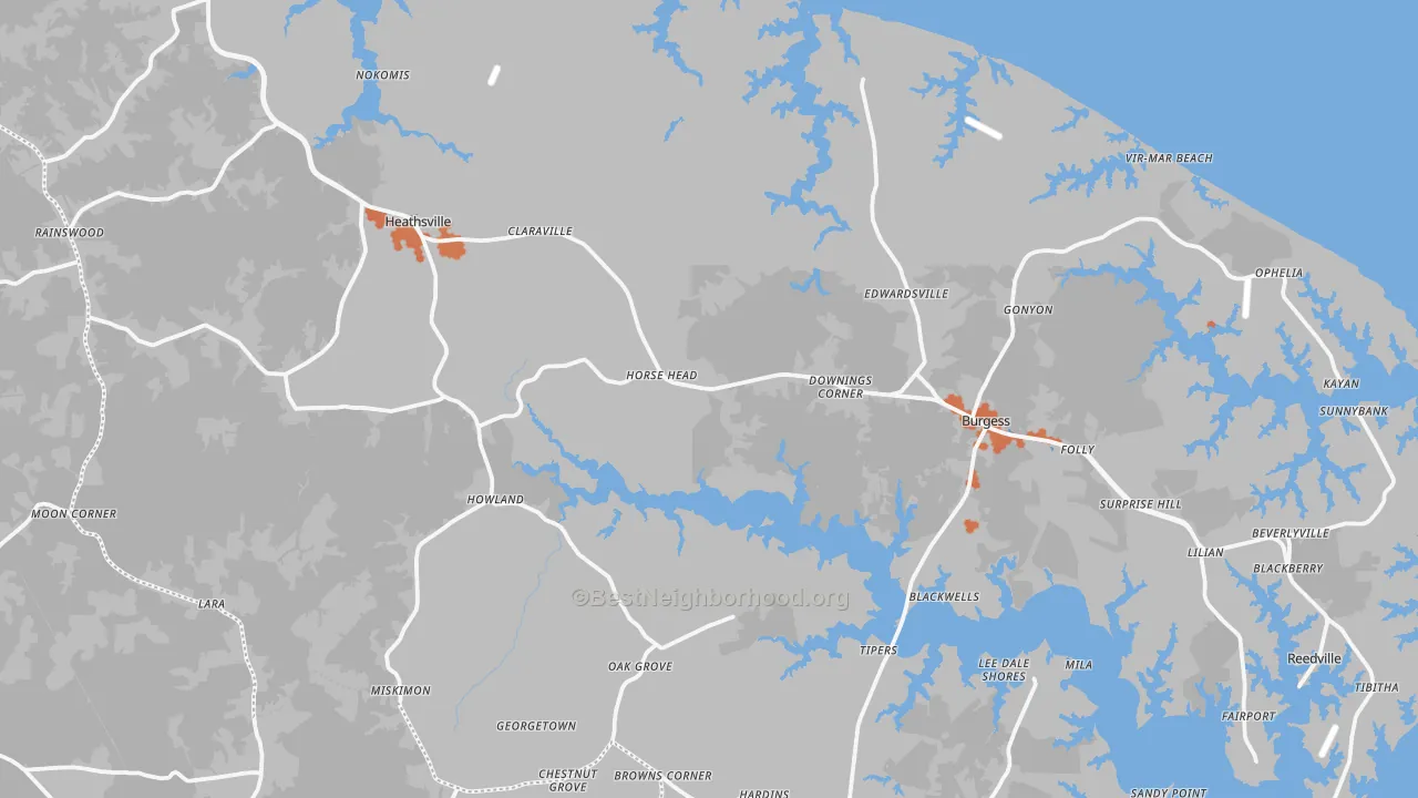 Bike Grade map of Northumberland County, VA