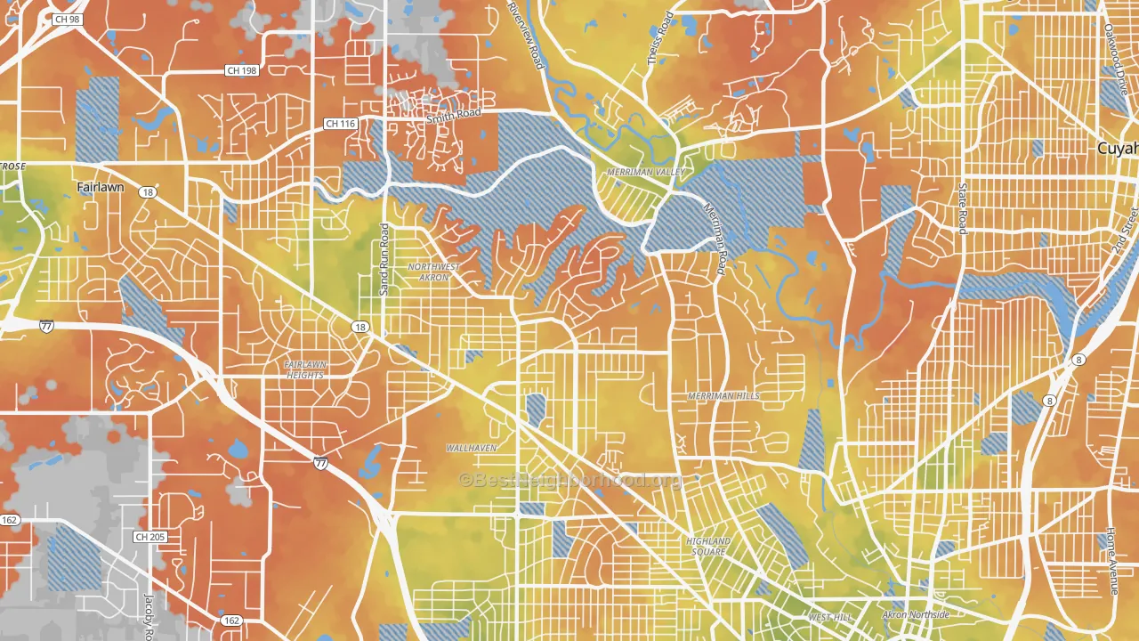 Bike Grade map of Northwest Akron, Akron, OH
