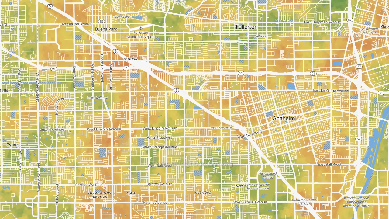 Bike Grade map of Northwest, Anaheim, CA