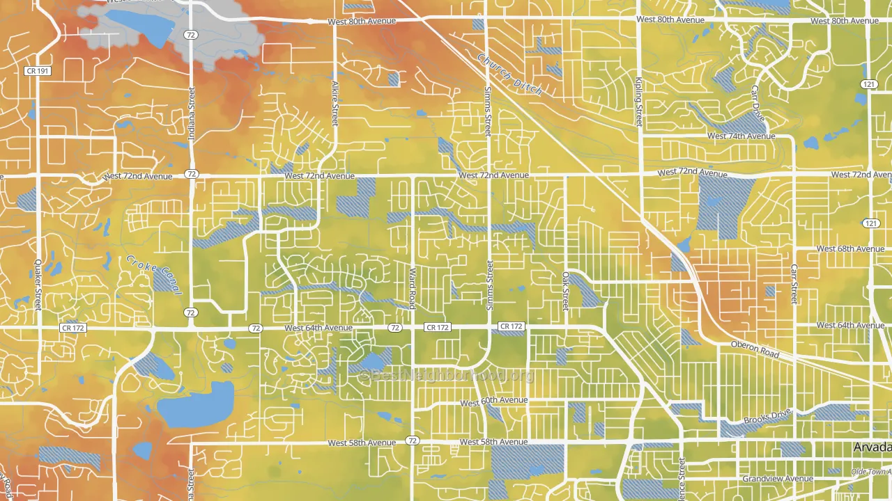 Bike Grade map of Northwest Arvada, Arvada, CO