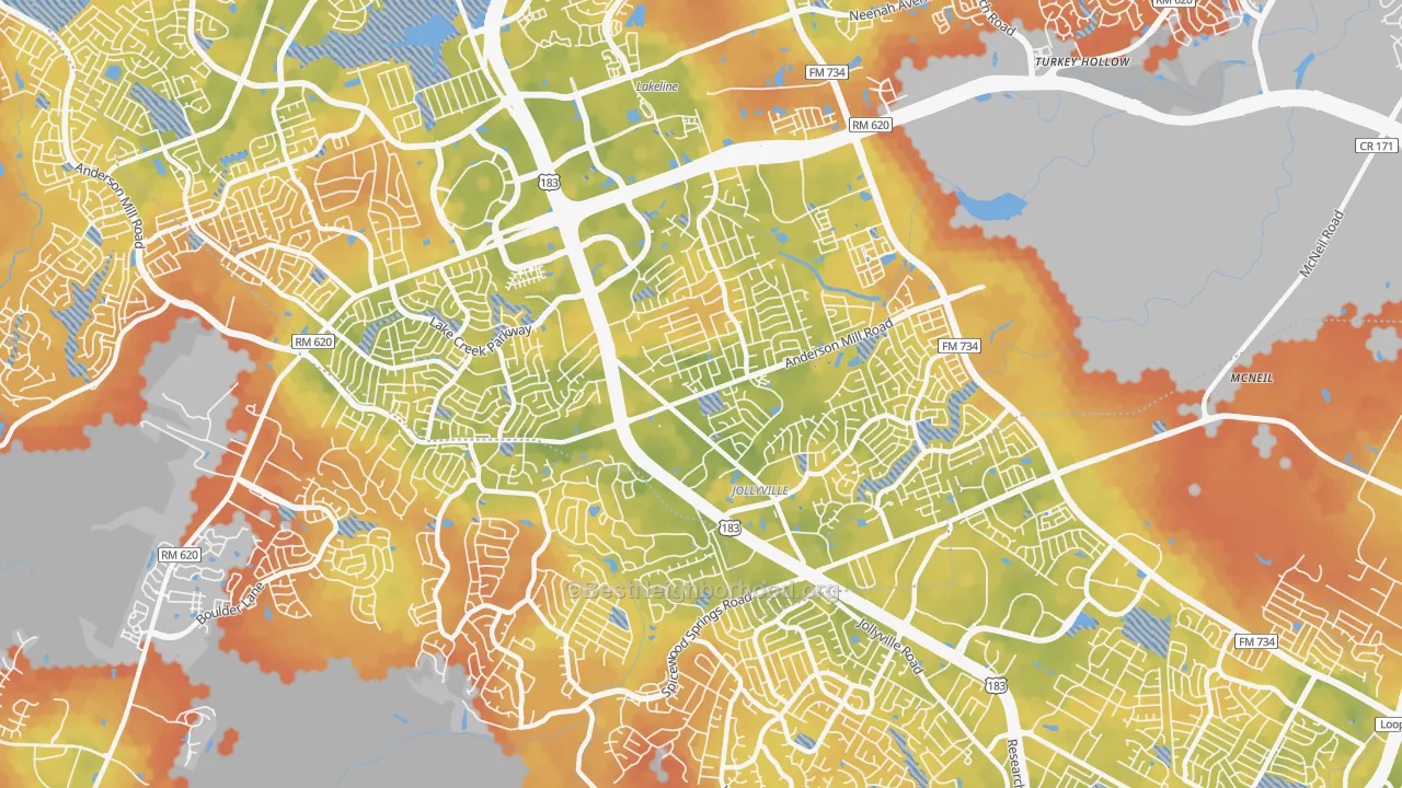 Bike Grade map of Northwest Austin, Austin, TX