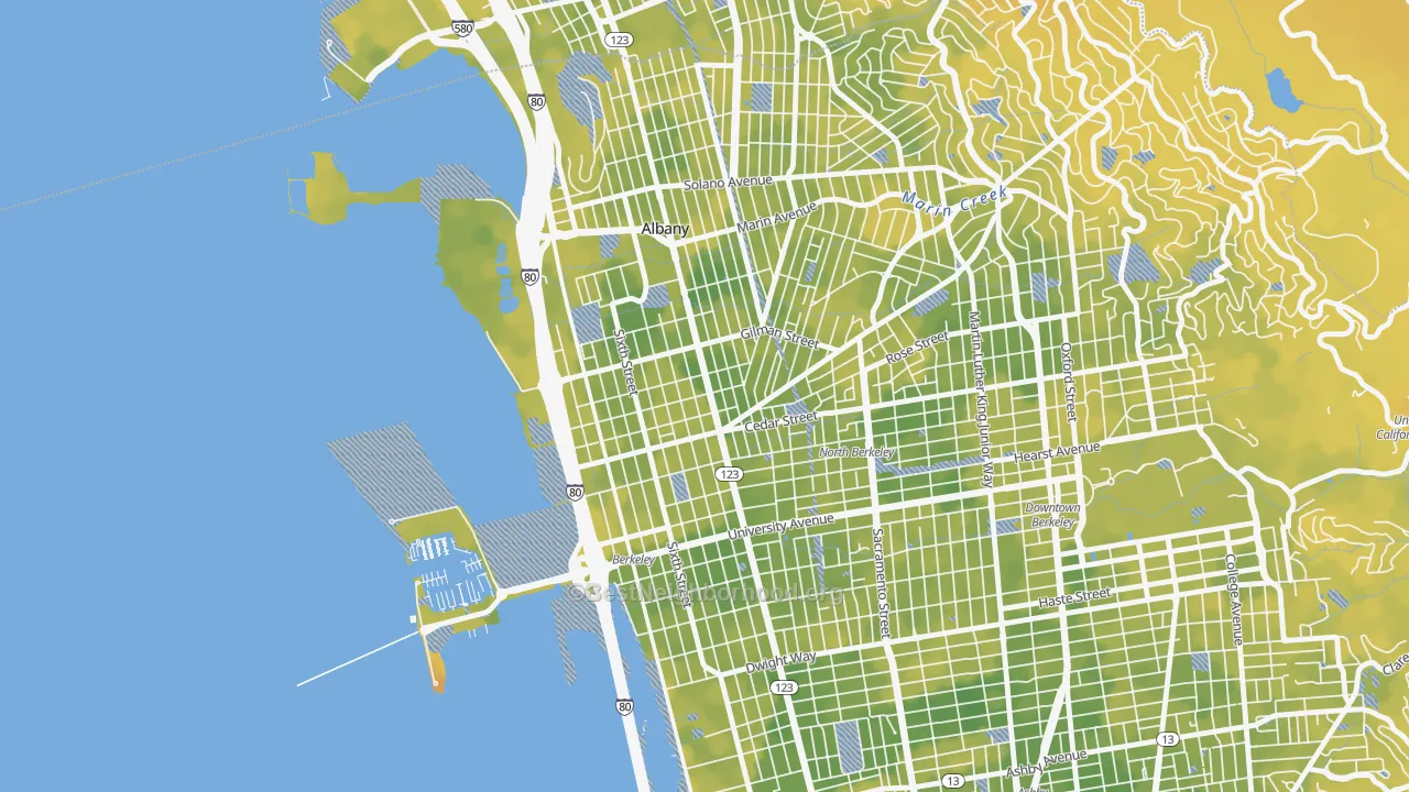 Bike Grade map of Northwest Berkeley, Berkeley, CA