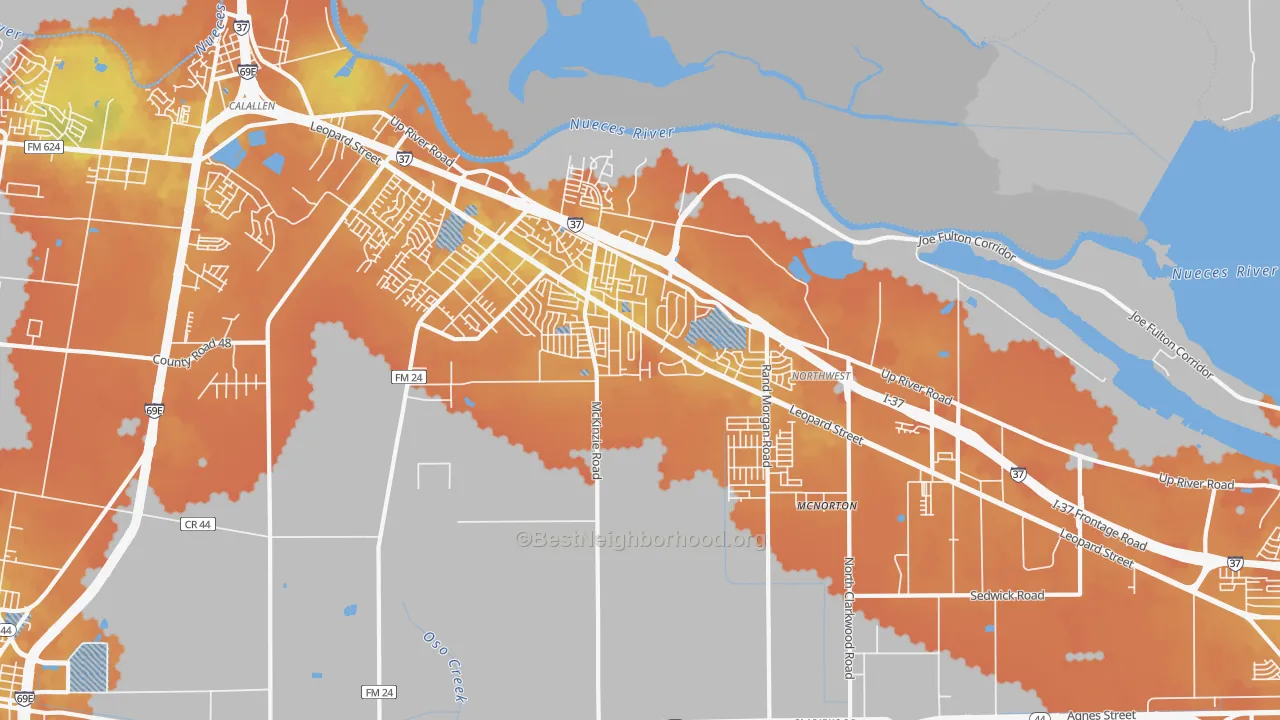 Bike Grade map of Northwest Corpus Christi, Corpus Christi, TX