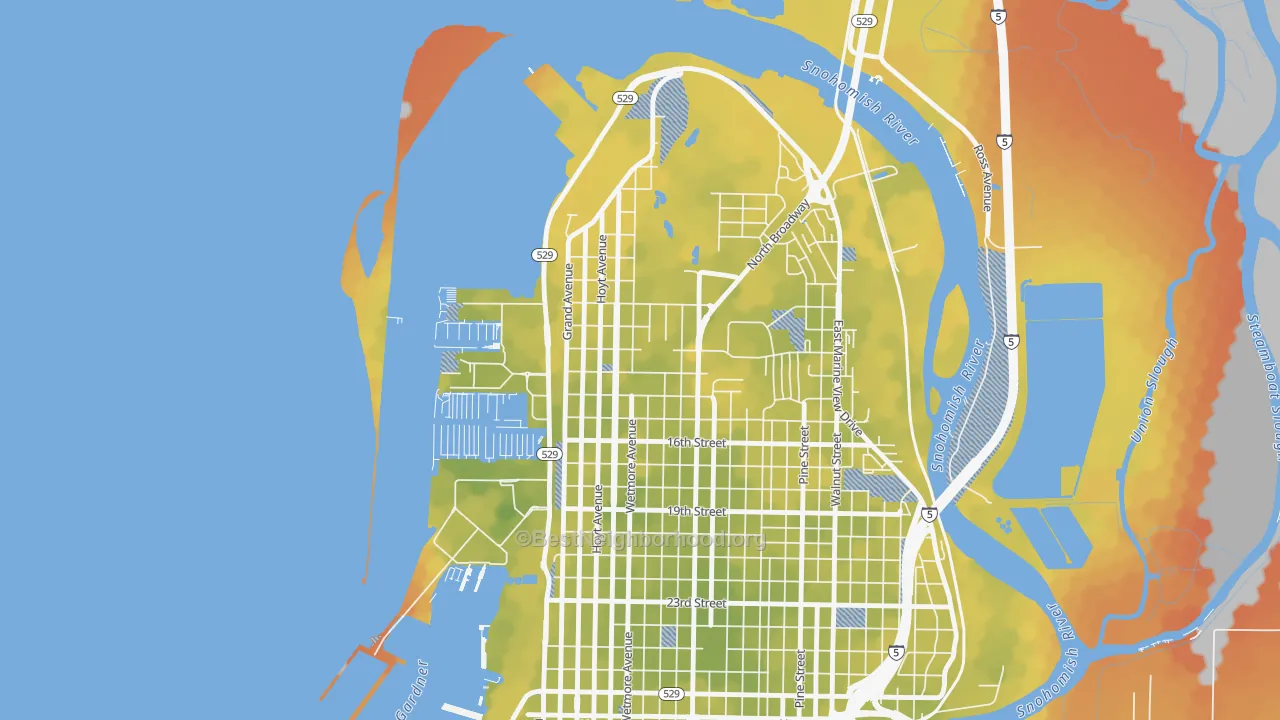 Bike Grade map of Northwest Everett, Everett, WA