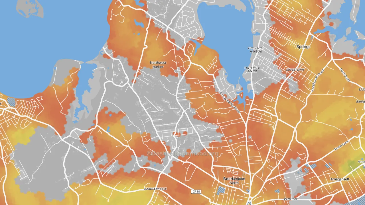 Bike Grade map of Northwest Harbor, NY