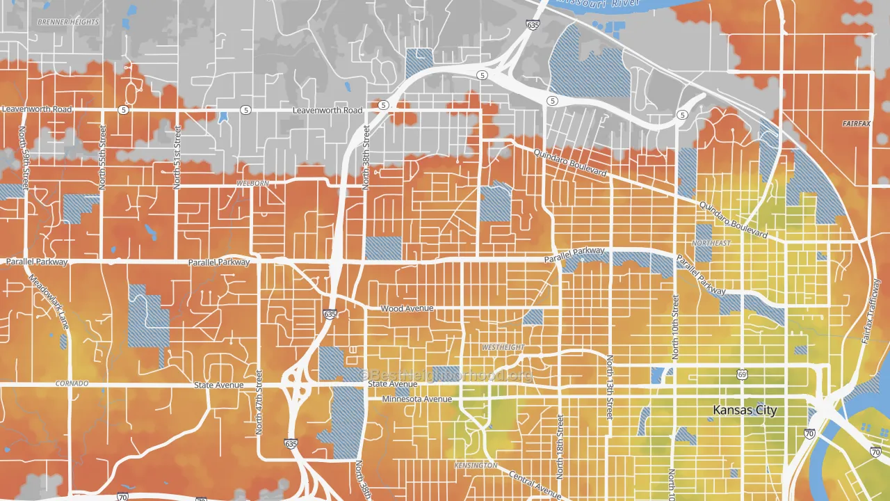 Bike Grade map of Northwest, Kansas City, KS