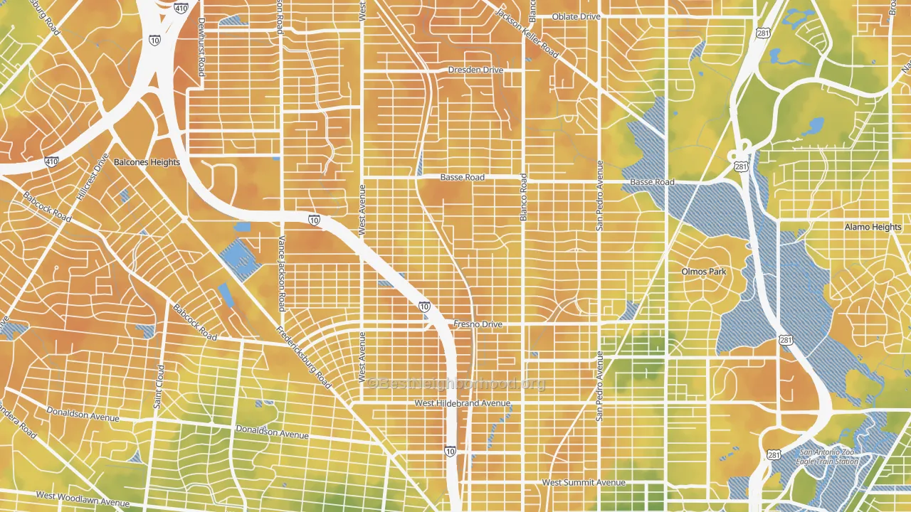 Bike Grade map of Northwest Los Angeles Heights, San Antonio, TX