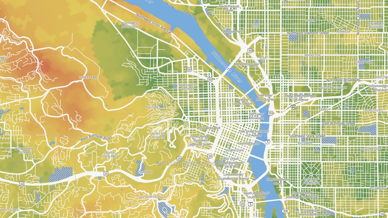 Bike Grade map of Northwest, Portland, OR