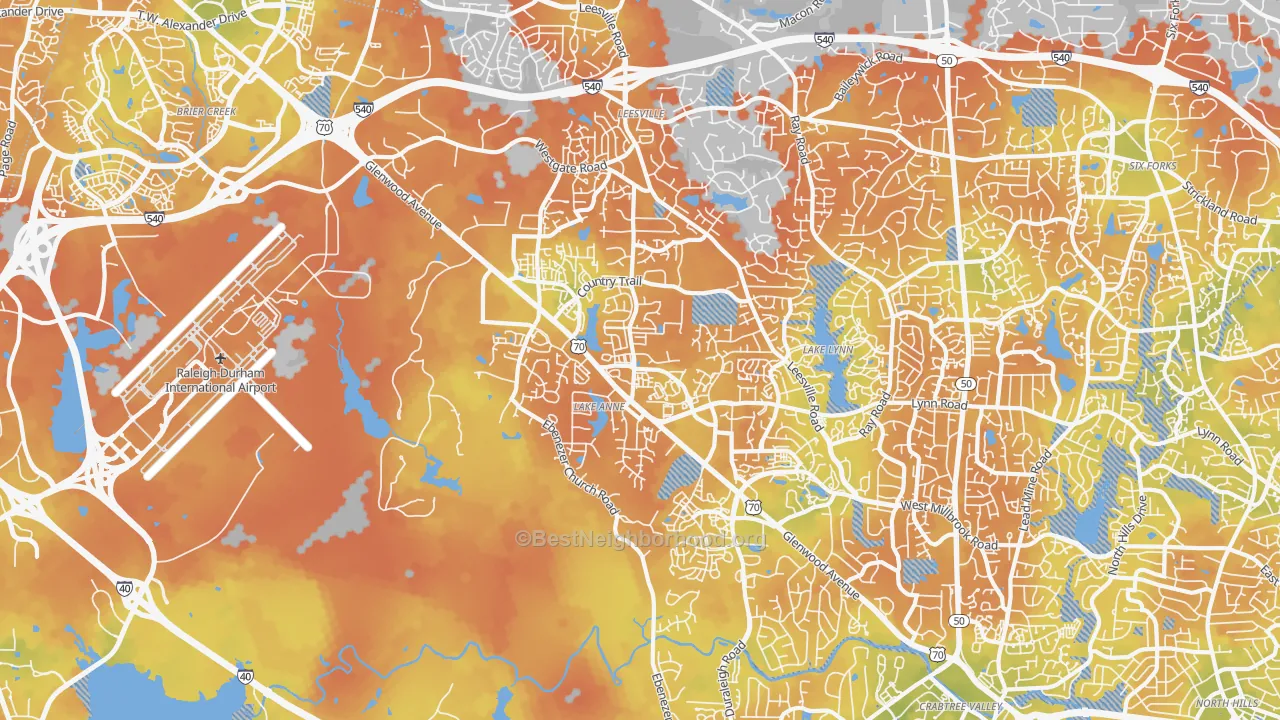 Bike Grade map of Northwest Raleigh, Raleigh, NC