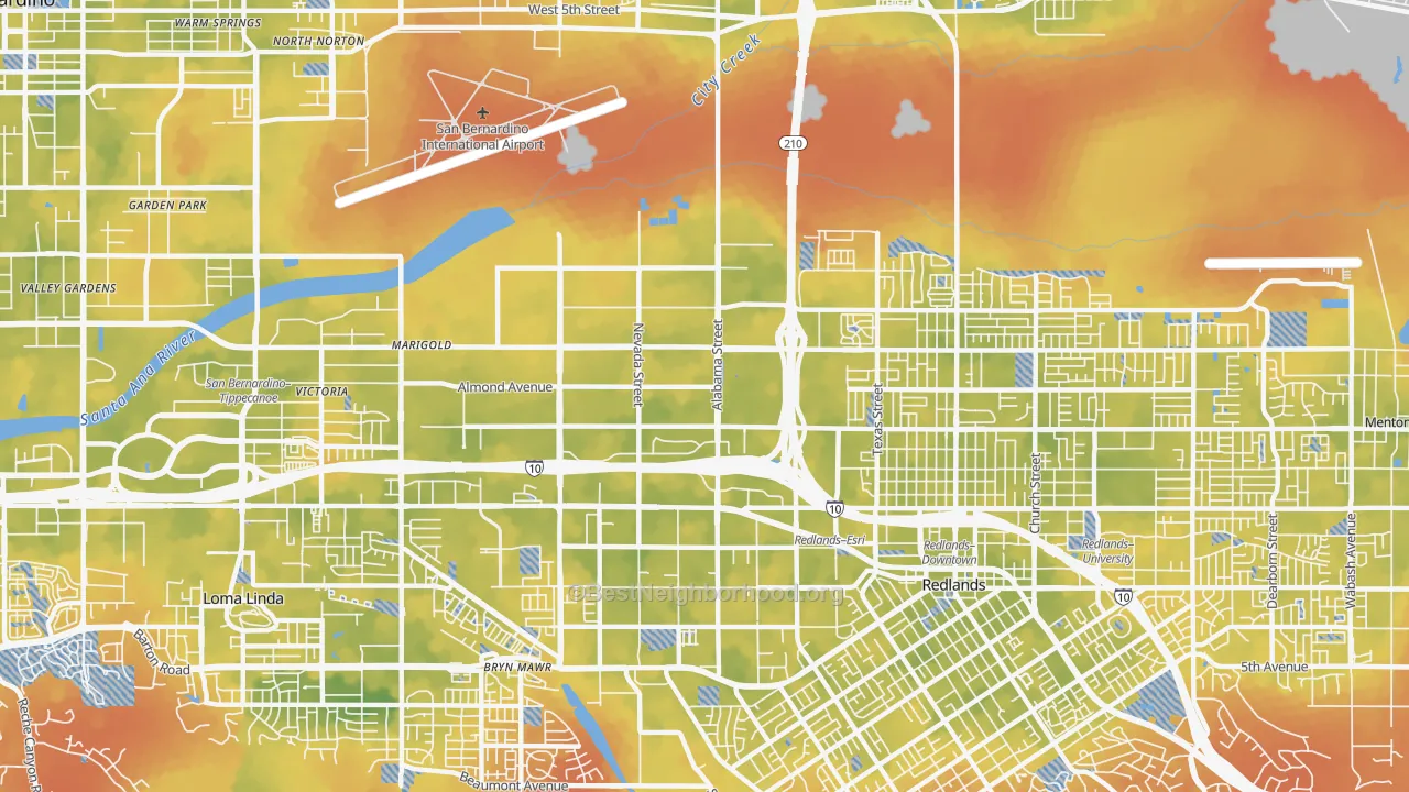 Bike Grade map of Northwest Redlands, Redlands, CA