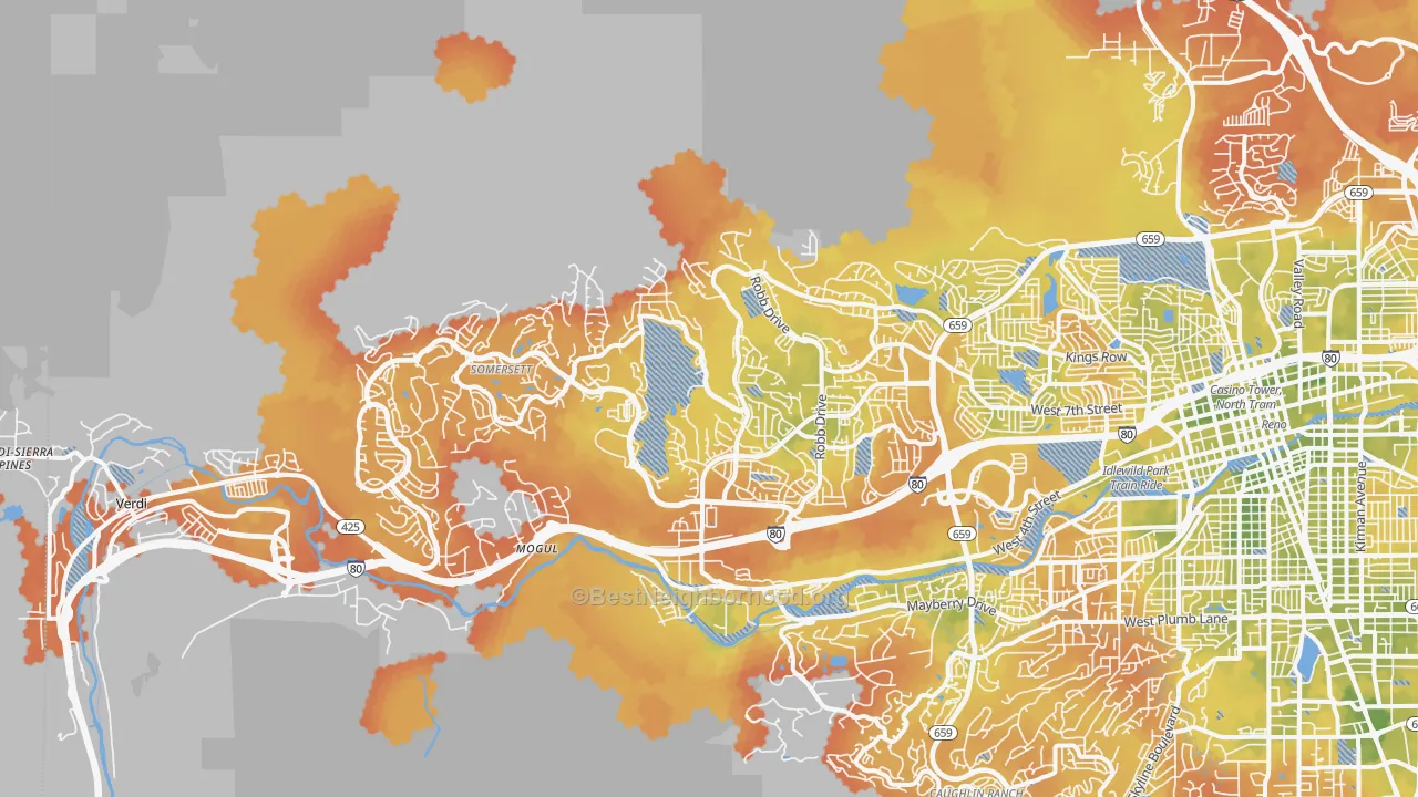 Bike Grade map of Northwest, Reno, NV