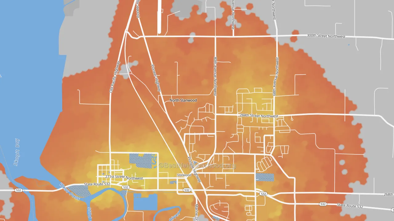 Bike Grade map of Northwest Stanwood, WA