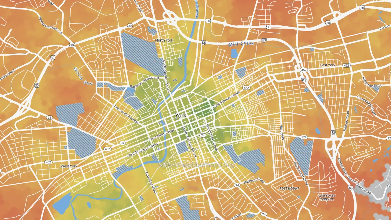 Bike Grade map of Northwest Triangle, York, PA