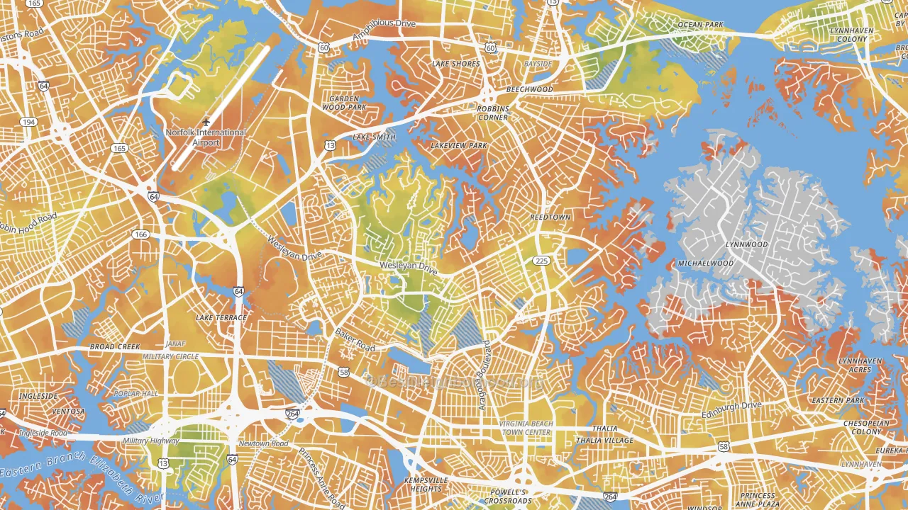 Bike Grade map of Northwest, Virginia Beach, VA