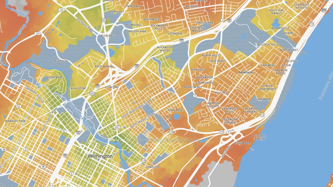 Bike Grade map of Northwest Wilmington, Wilmington, DE