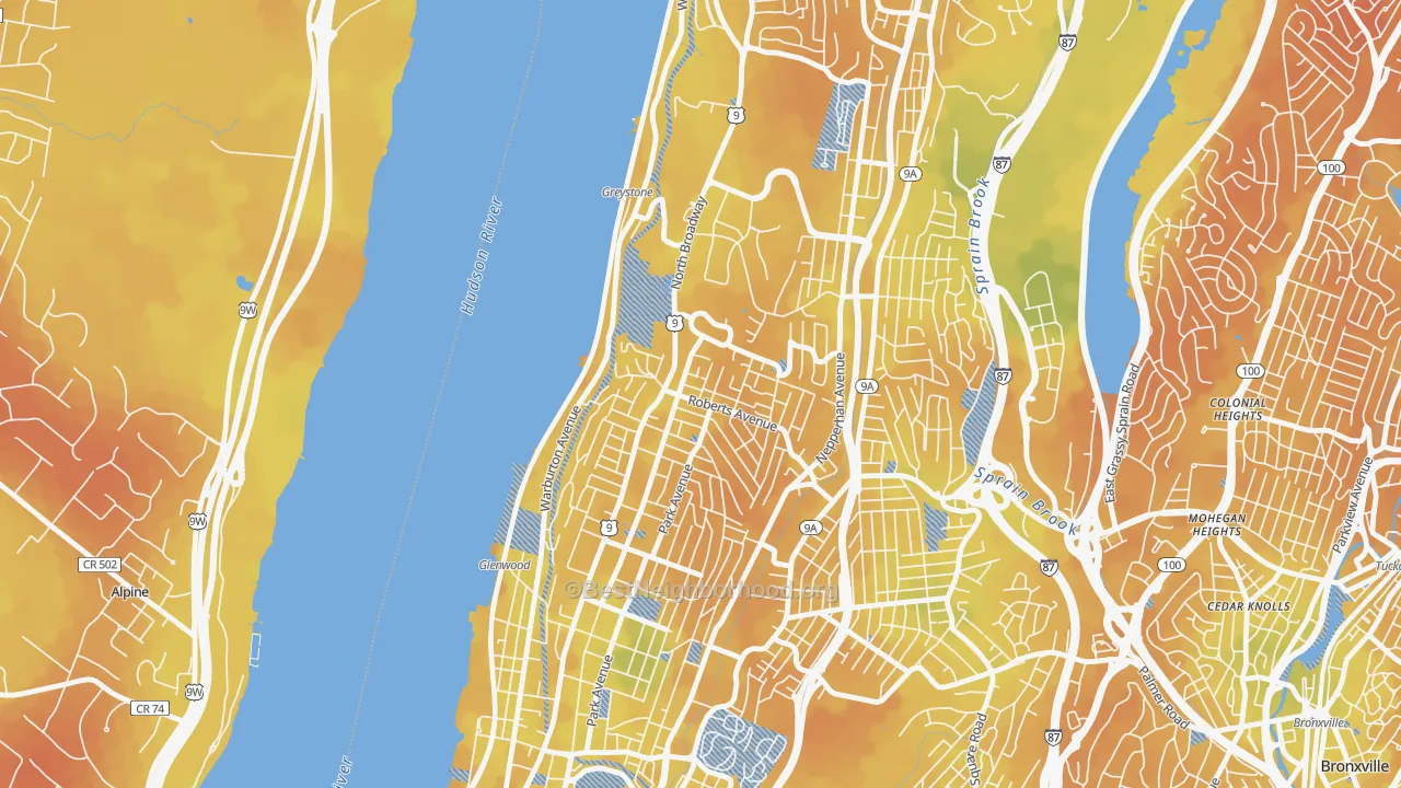Bike Grade map of Northwest Yonkers, Yonkers, NY
