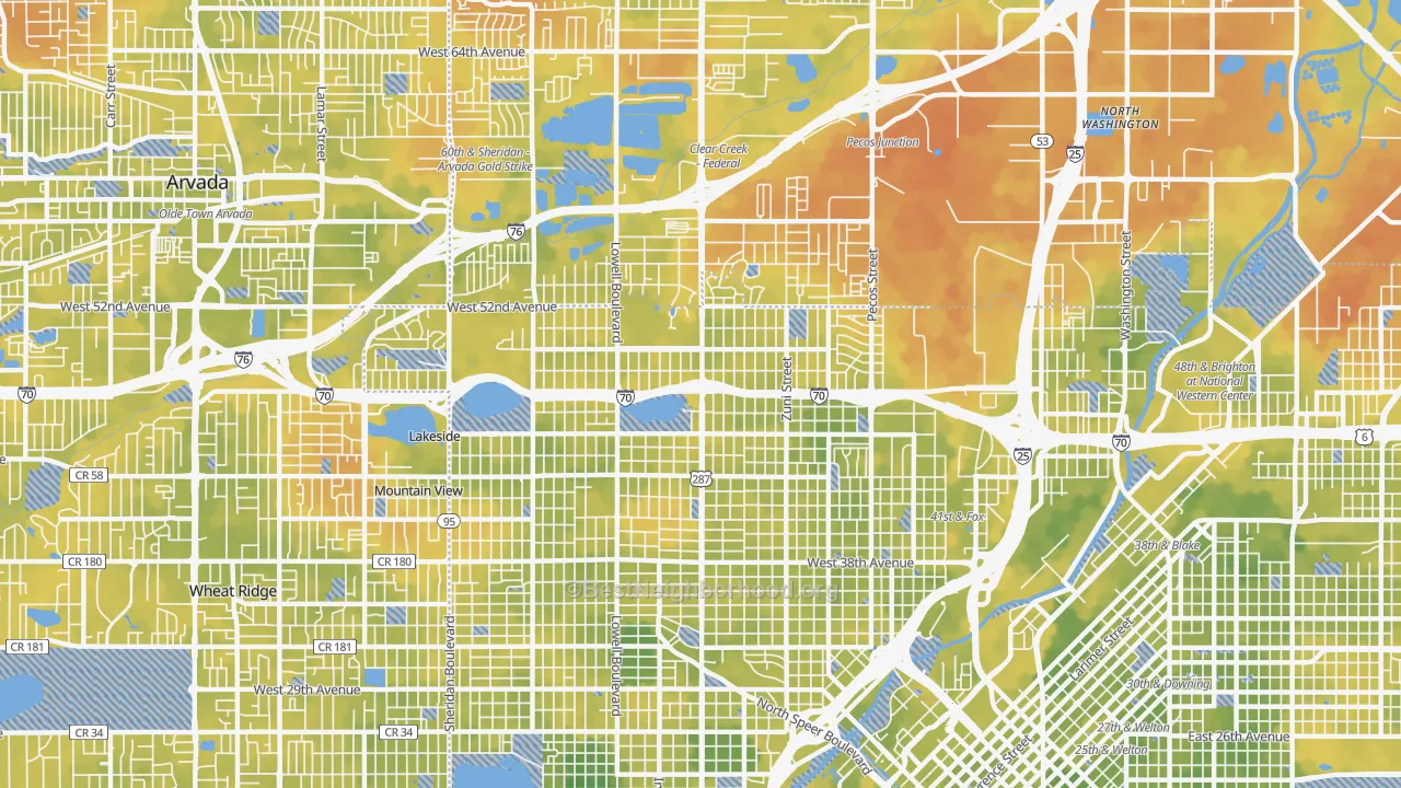 Bike Grade map of Northwestern Denver, Denver, CO