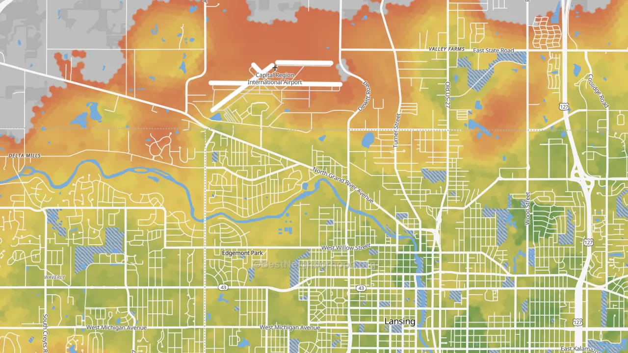 Bike Grade map of Northwestside, Lansing, MI