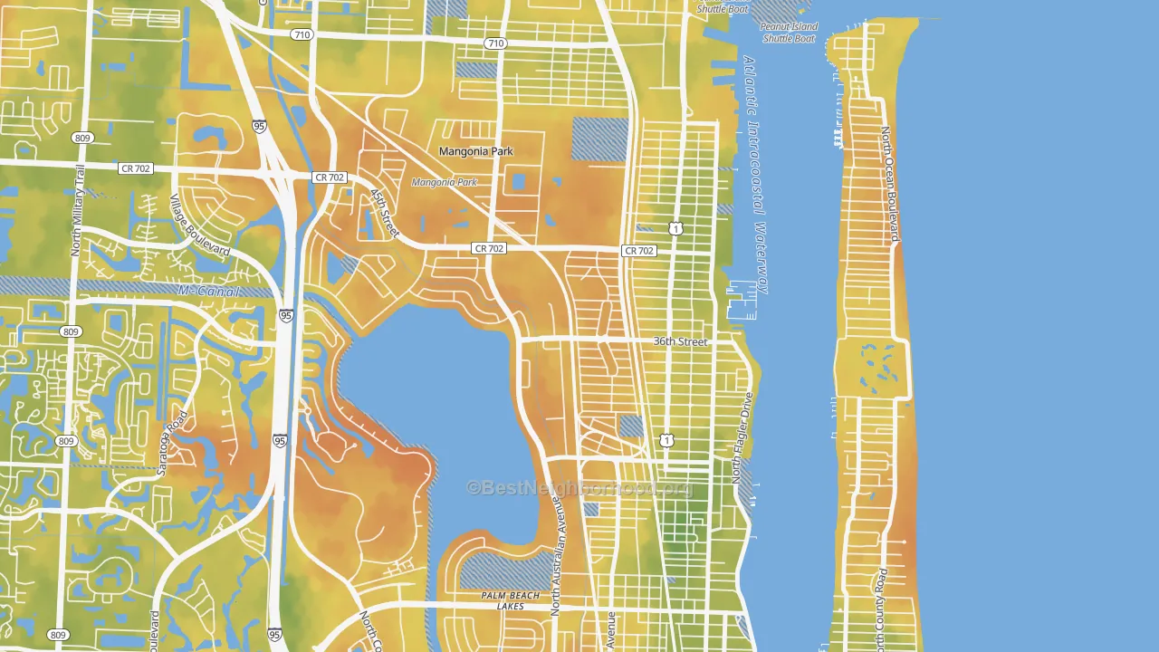 Bike Grade map of Northwood Hills, West Palm Beach, FL