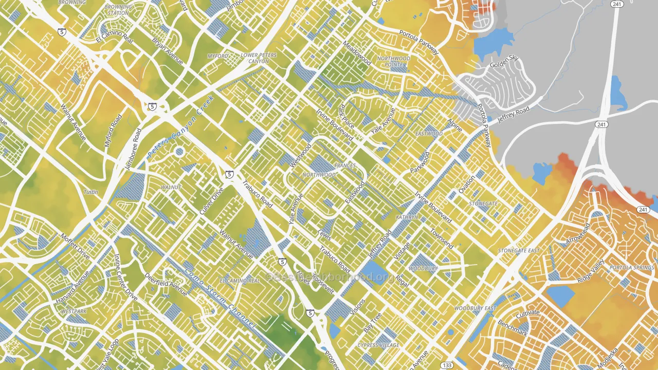 Bike Grade map of Northwood, Irvine, CA