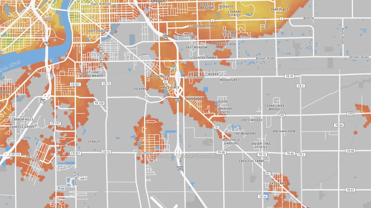Bike Grade map of Northwood, OH