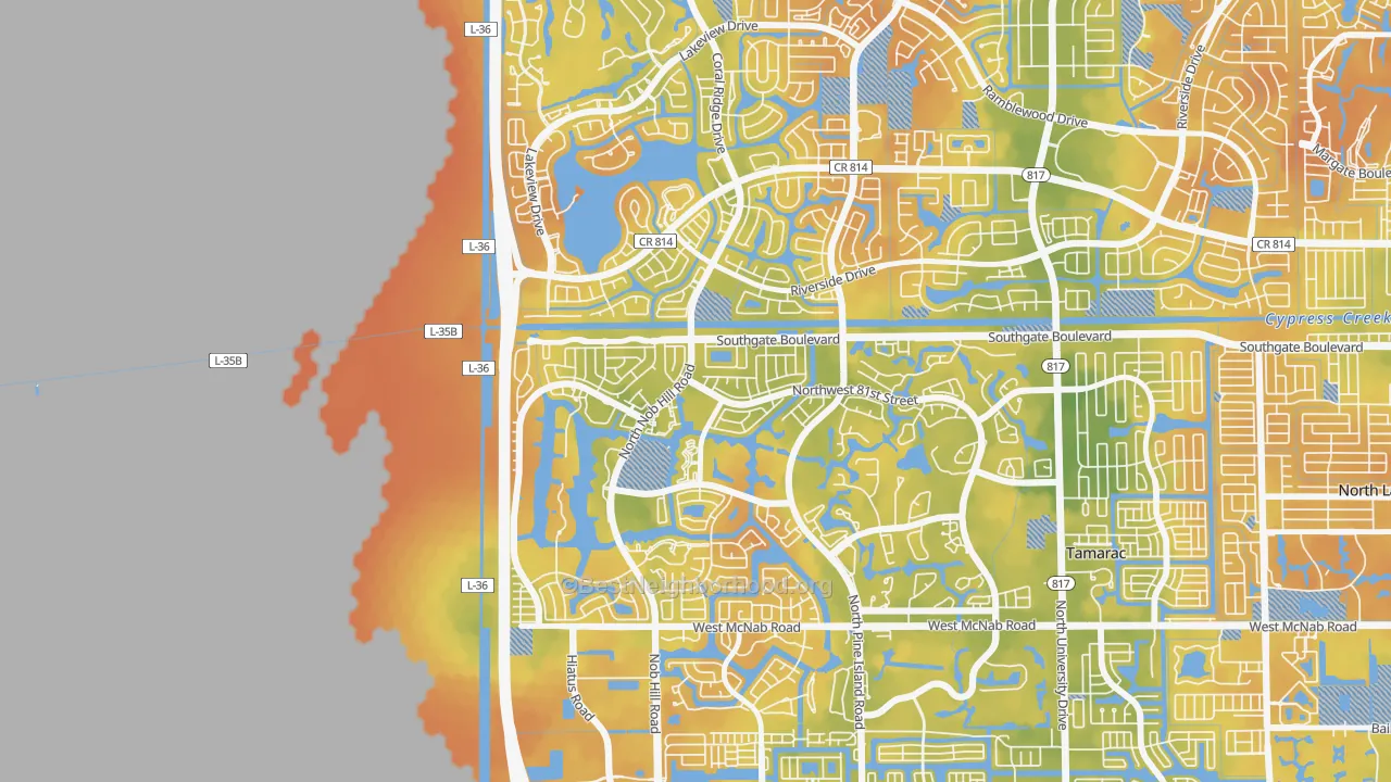 Bike Grade map of Northwood, Tamarac, FL