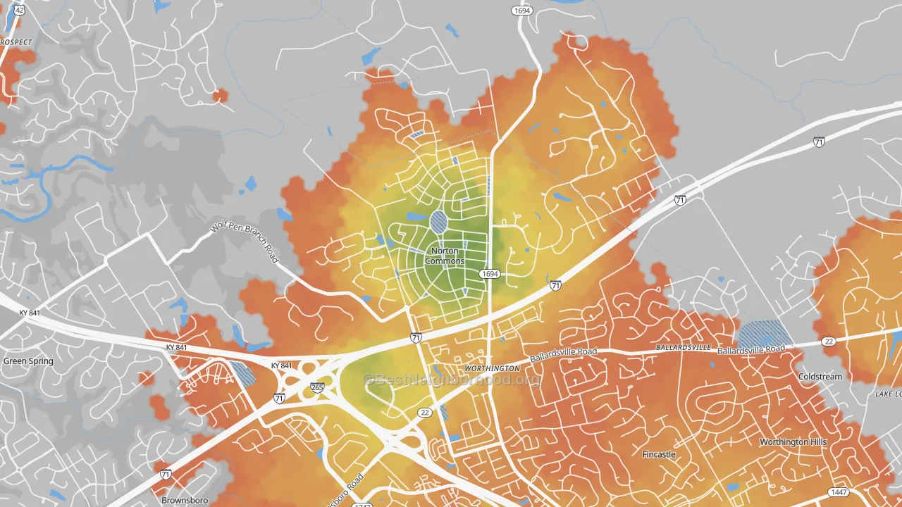 Bike Grade map of Norton Commons, Prospect, KY