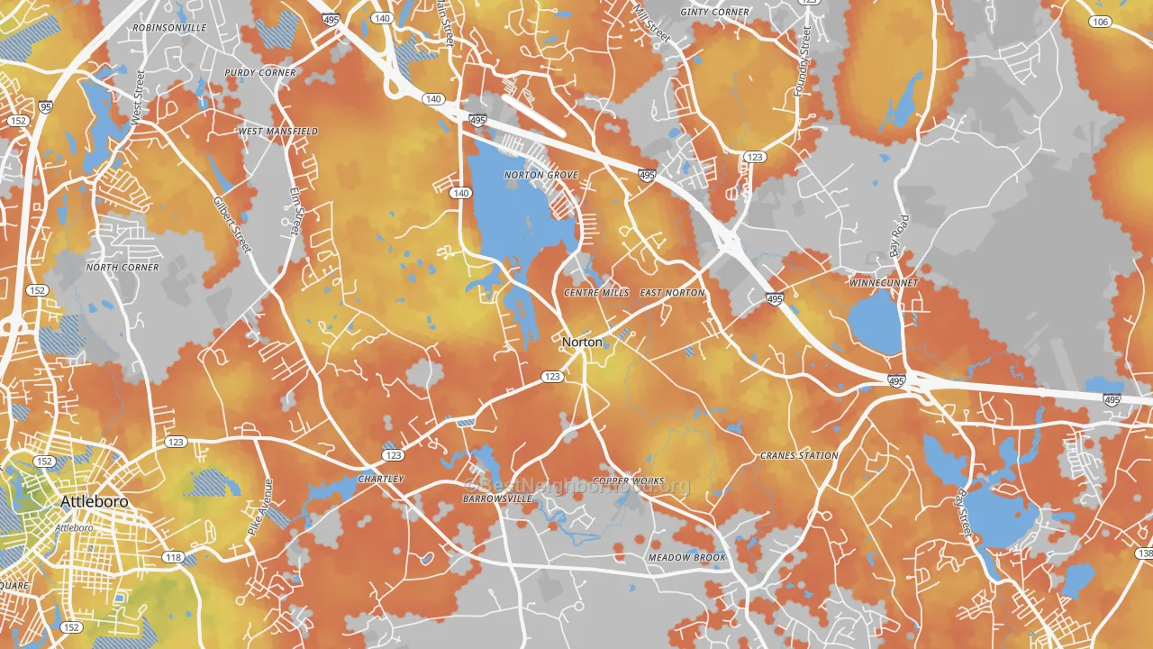Bike Grade map of Norton, MA
