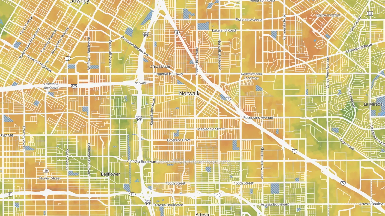 Bike Grade map of Norwalk, CA