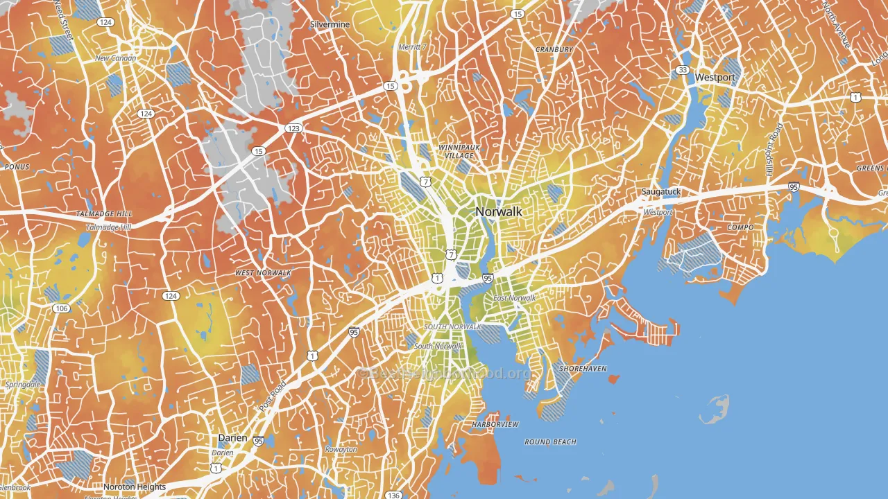 Bike Grade map of Norwalk, CT