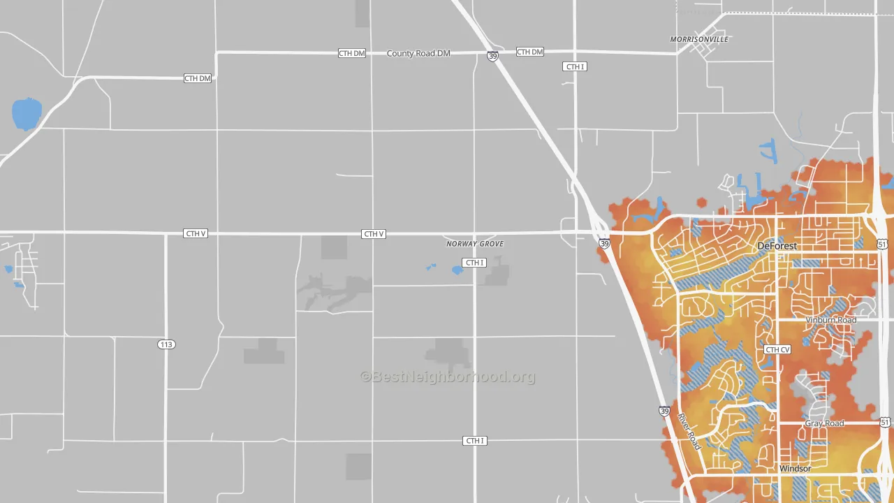 Bike Grade map of Norway Grove, WI