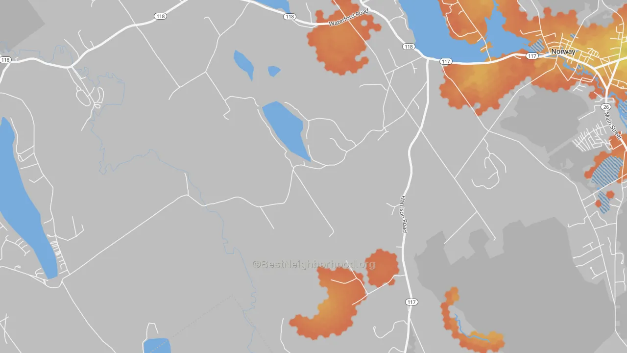 Bike Grade map of Norway Lake, ME