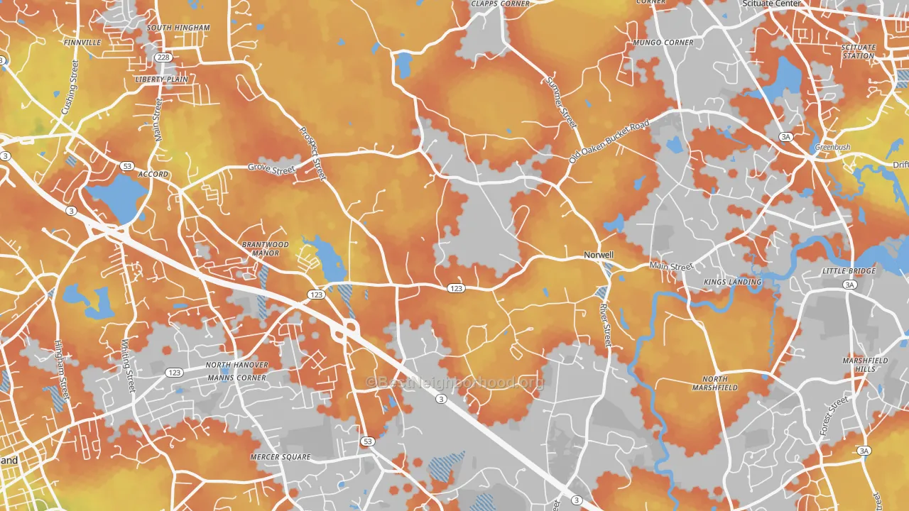 Bike Grade map of Norwell, MA