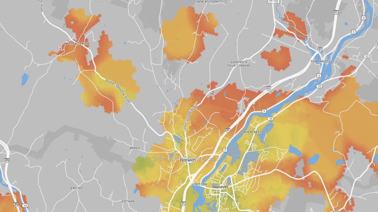 Bike Grade map of Norwich, VT
