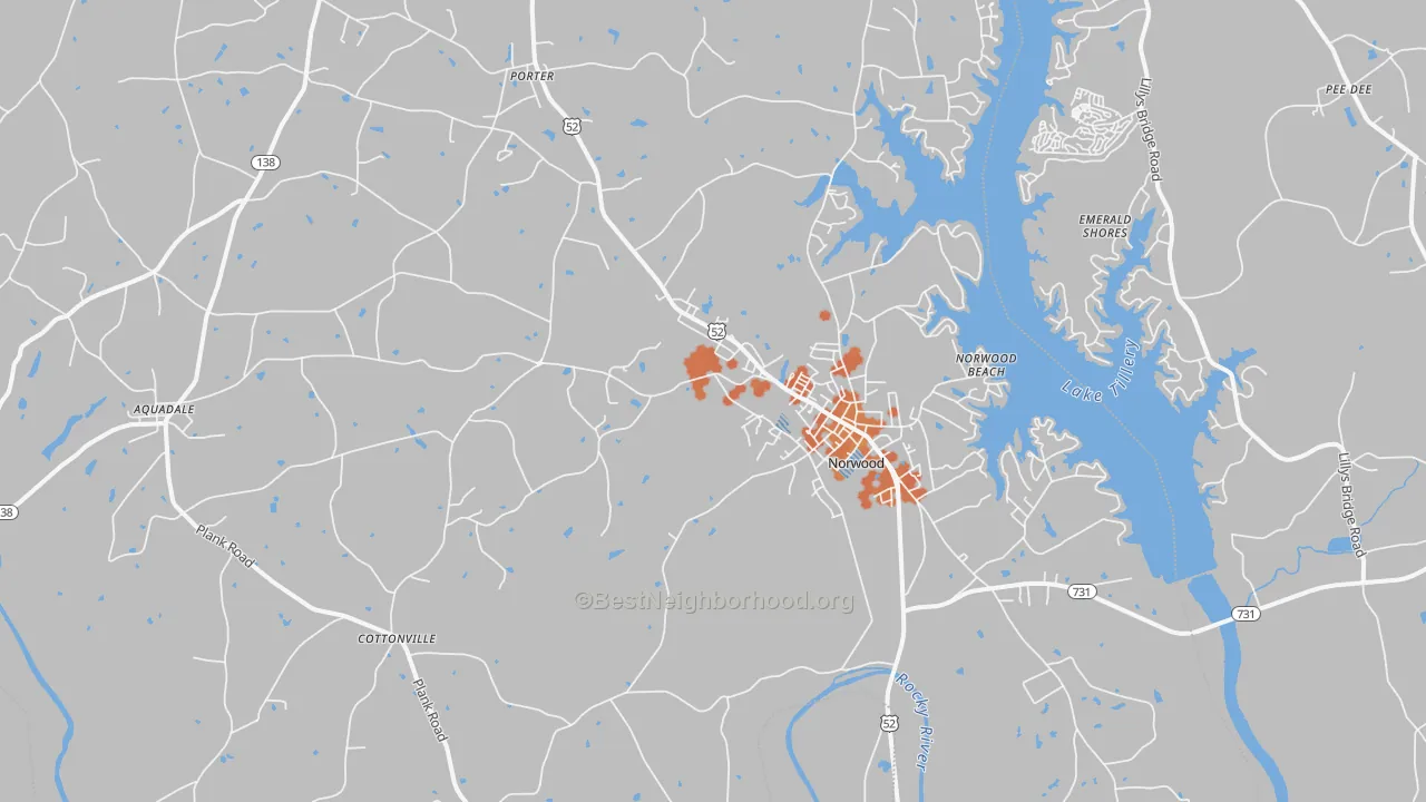 Bike Grade map of Norwood, NC