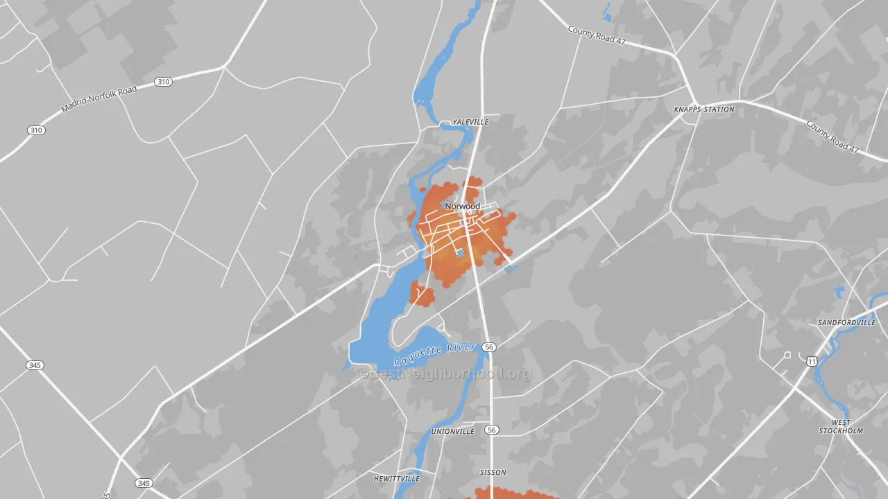 Bike Grade map of Norwood, NY