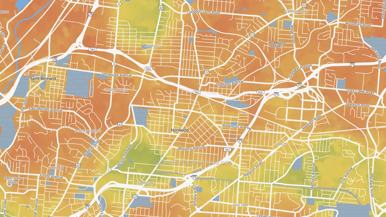 Bike Grade map of Norwood, OH