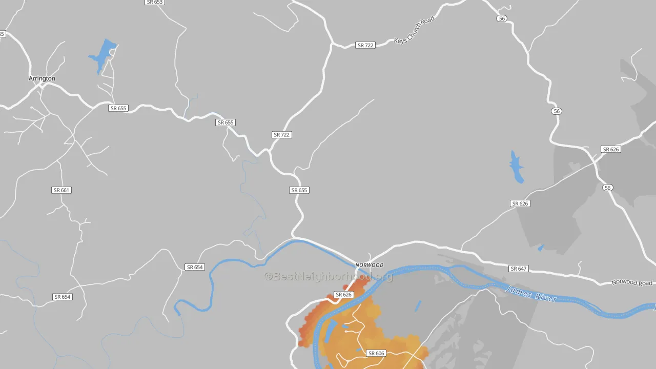 Bike Grade map of Norwood, VA