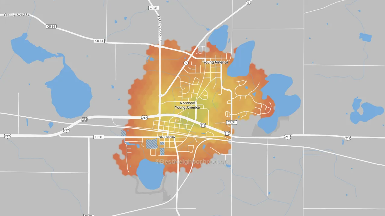Bike Grade map of Norwood Young America, MN