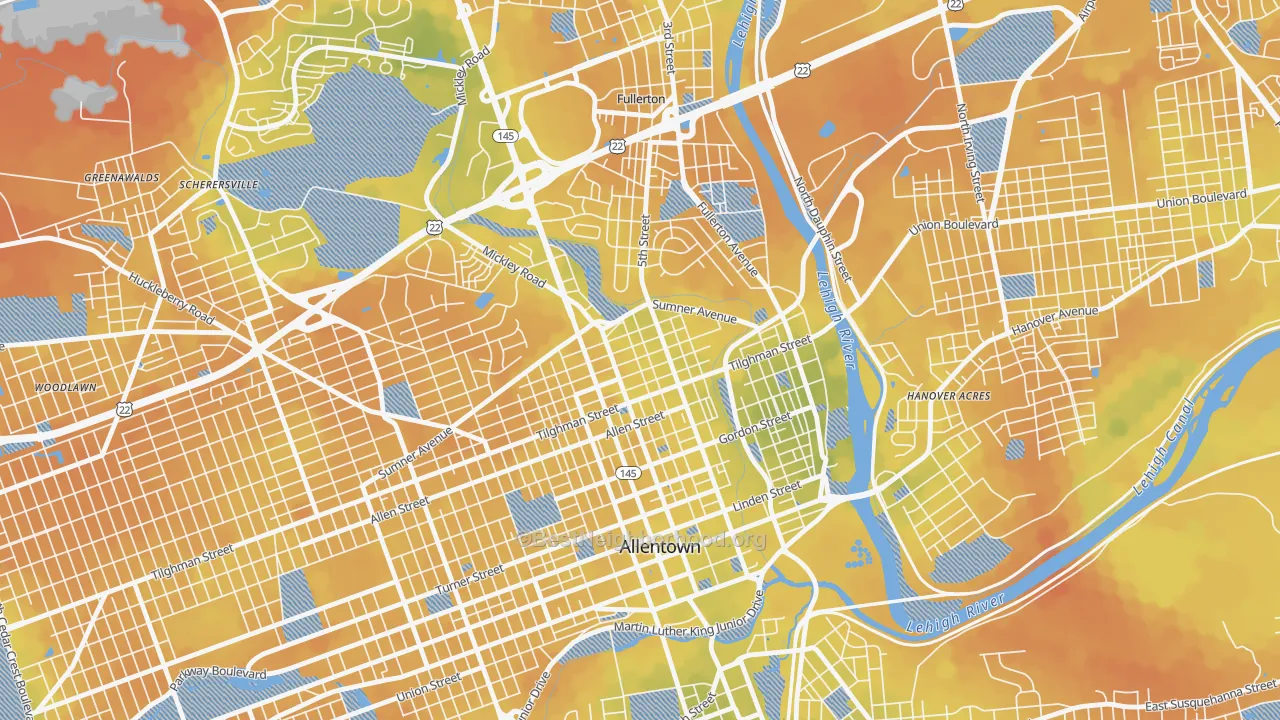 Bike Grade map of NoTi, Allentown, PA
