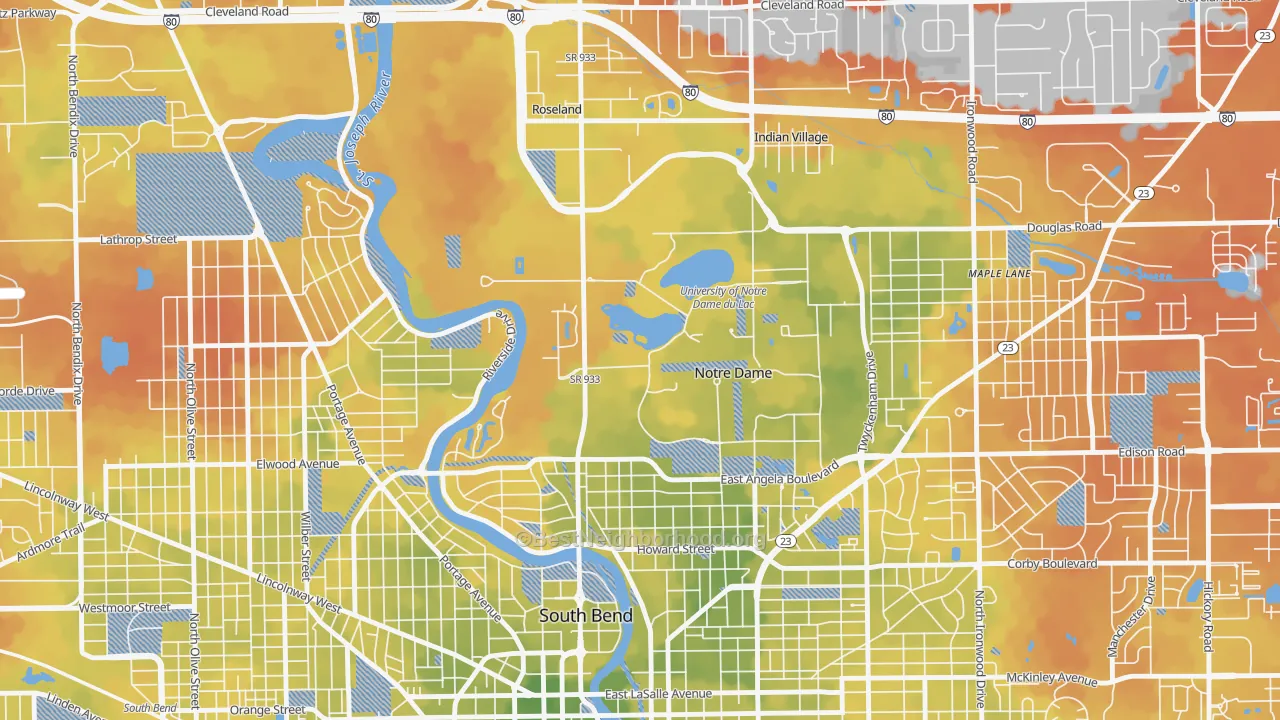 Bike Grade map of Notre Dame, IN