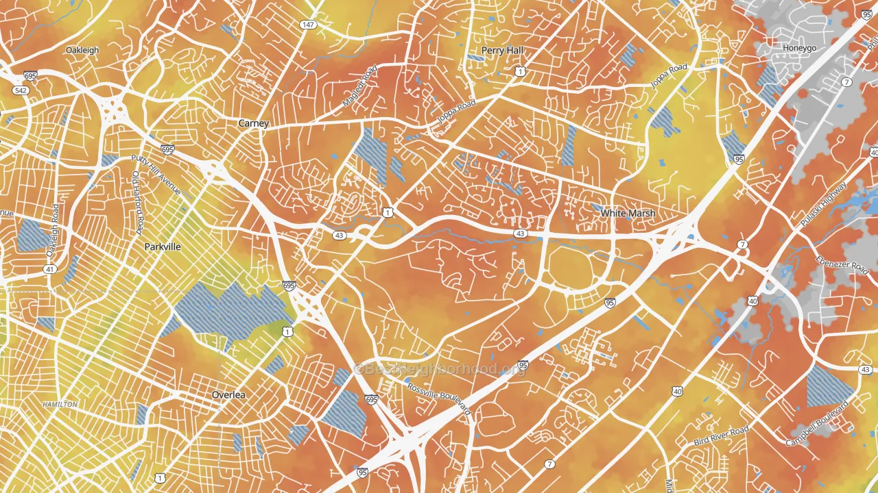 Bike Grade map of Nottingham, MD