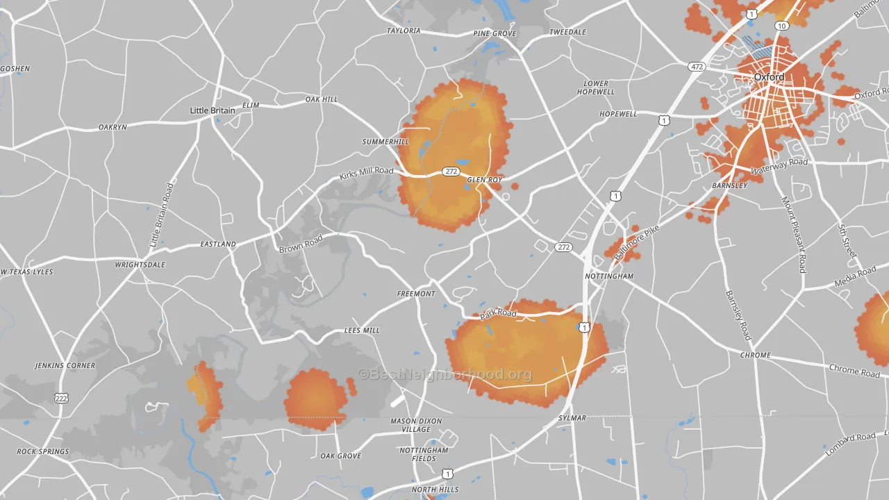 Bike Grade map of Nottingham, PA