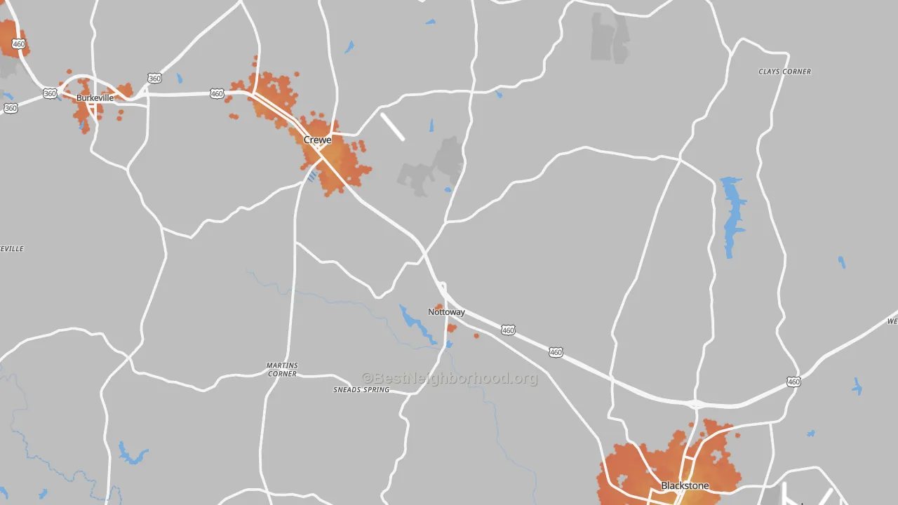 Bike Grade map of Nottoway County, VA