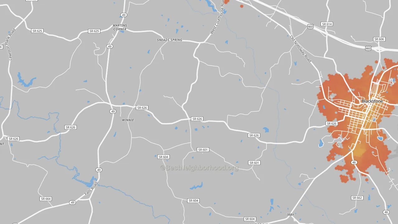 Bike Grade map of Nottoway, VA