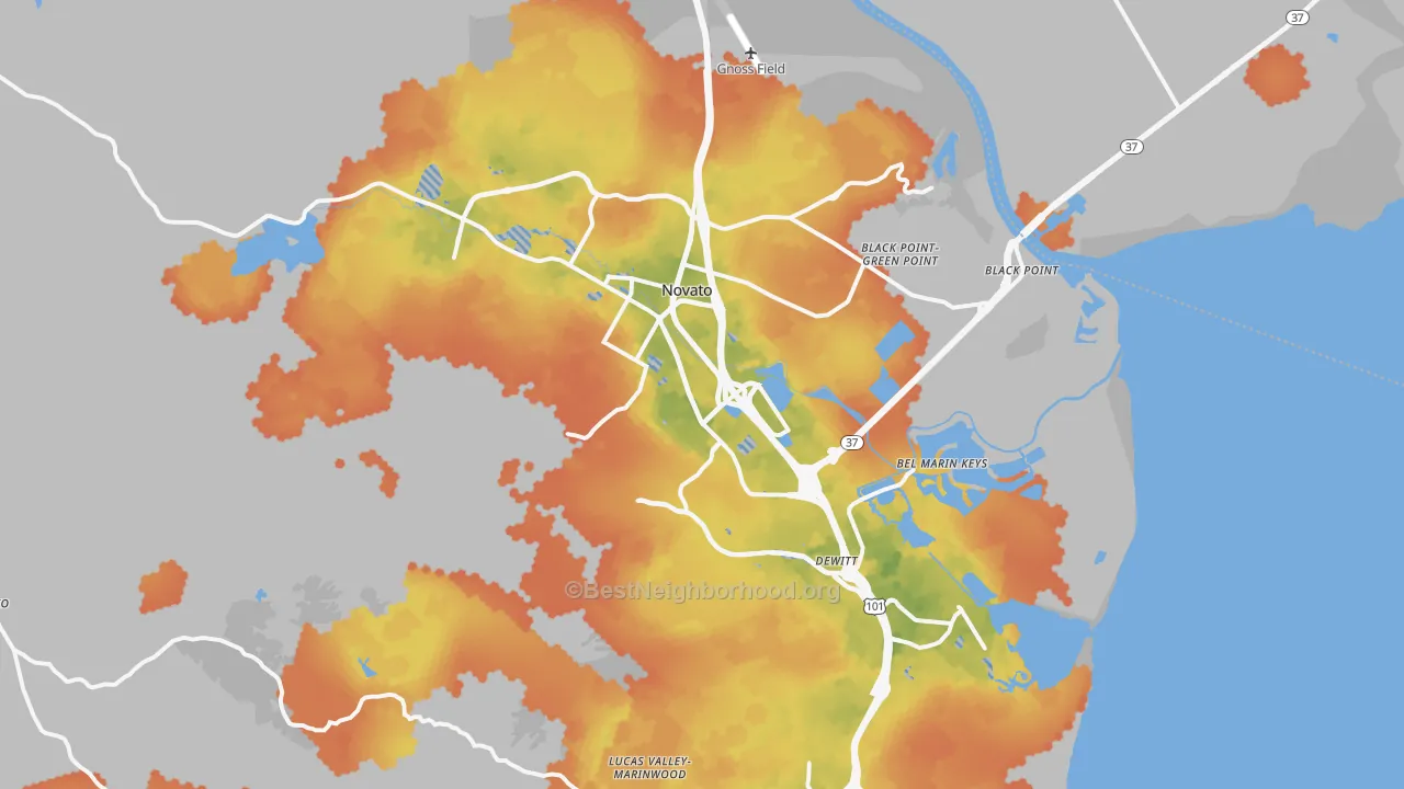 Bike Grade map of Novato, CA