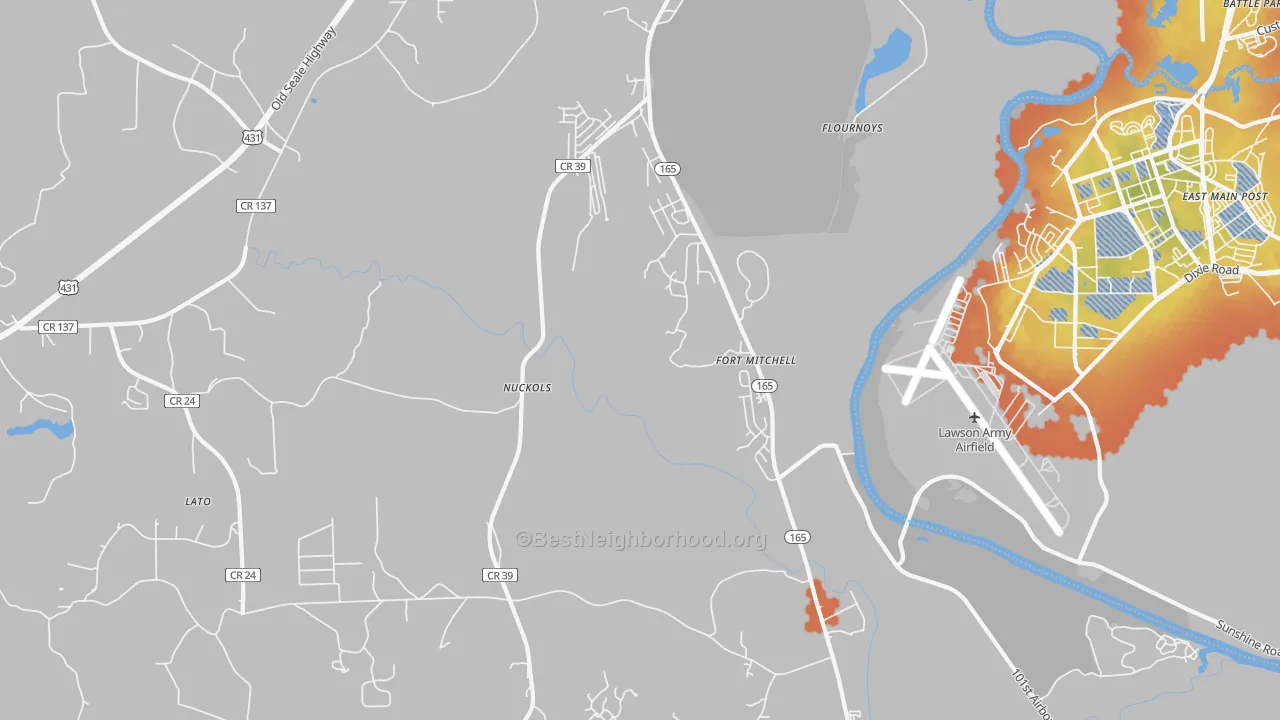 Bike Grade map of Nuckols, AL