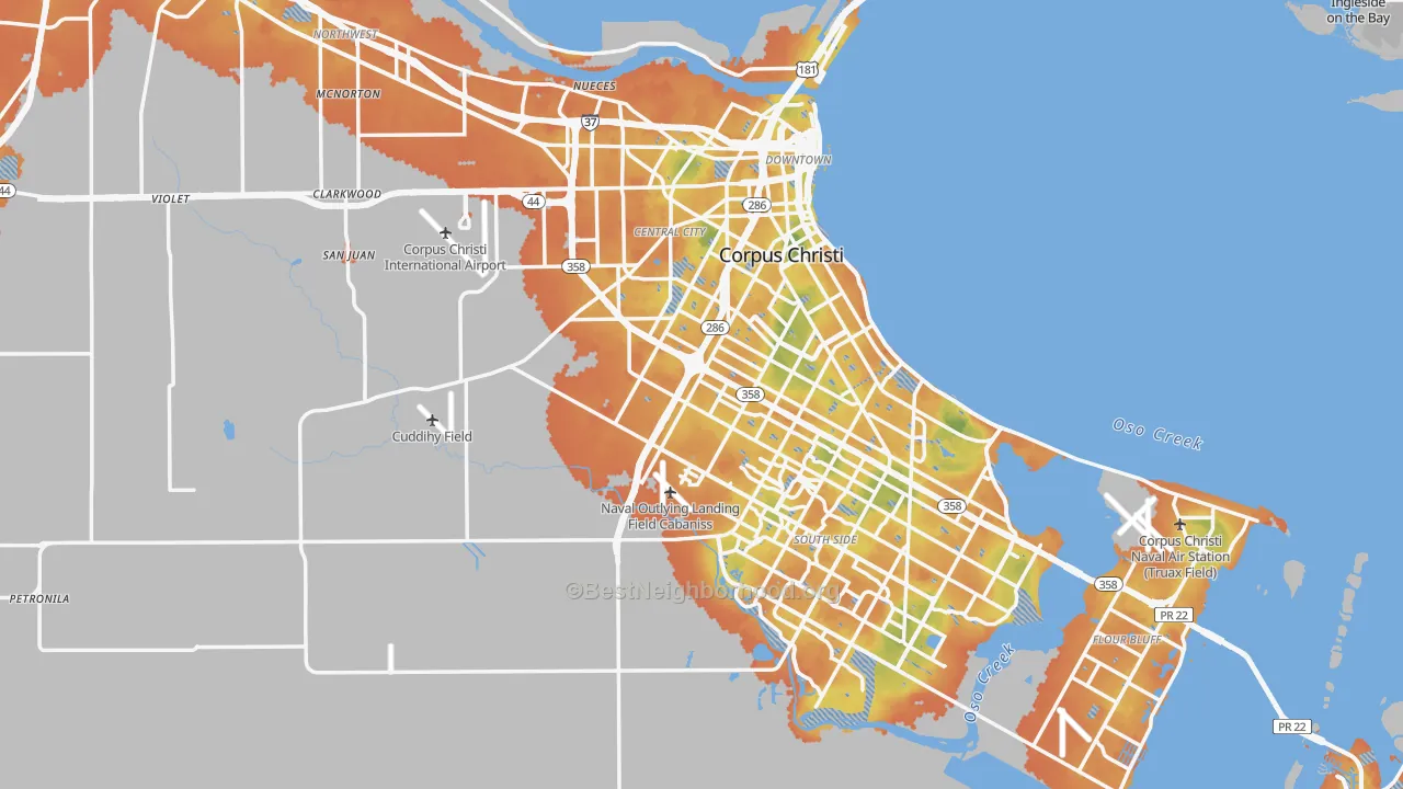 Bike Grade map of Nueces County, TX