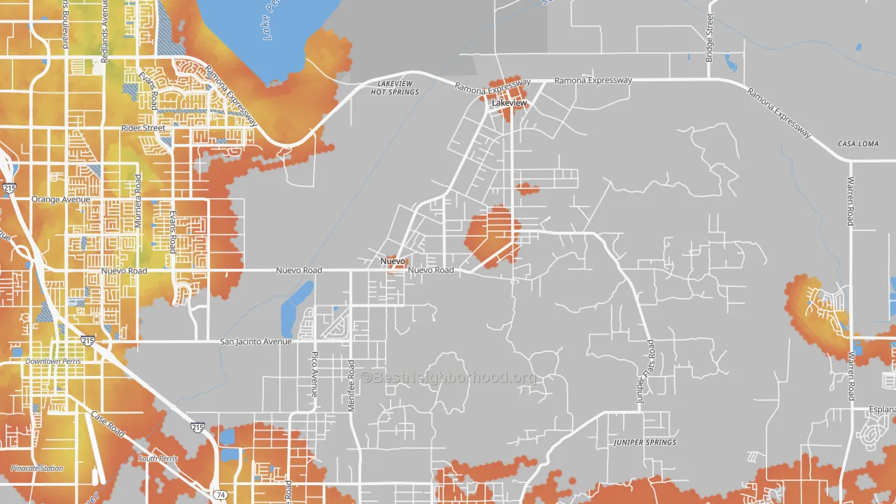 Bike Grade map of Nuevo, CA